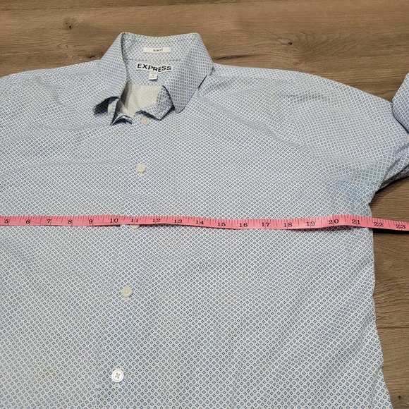 Express Shirt Mens Large White Blue Geometric Button Up Preppy Classiccore Dad - Picture 4 of 6